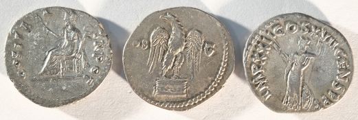 3x Flavian silver denarii consisting of: Vespasian (69 - 79 CE)