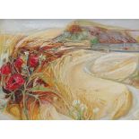 PENNY MCLEAN, "POPPIES BY WALLTOWN CRAGS", signed lower right, label attached verso, oil on