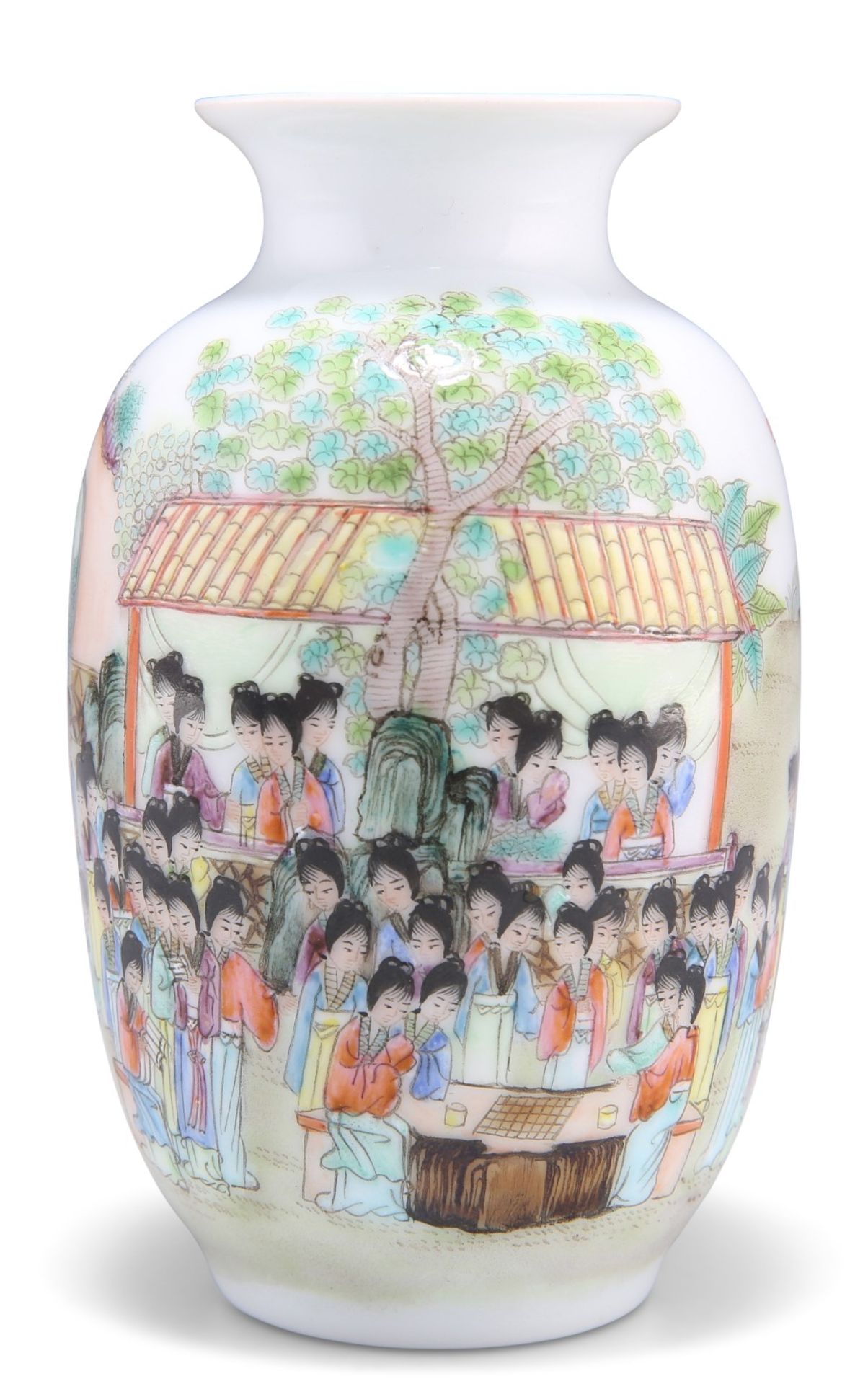 A CHINESE SMALL FAMILLE ROSE VASE, PROBABLY REPUBLICAN PERIOD, of shouldered ovoid form, painted