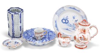 A GROUP OF ENGLISH AND ORIENTAL CERAMICS, including an 18th Century English delft plate, 22cm