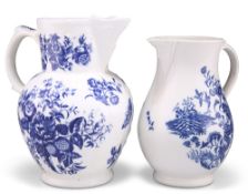TWO CAUGHLEY BLUE AND WHITE JUGS, comprisingÿA PINE CONE PATTERN JUG, with cabbage-leaf moulded body