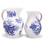 TWO CAUGHLEY BLUE AND WHITE JUGS, comprisingÿA PINE CONE PATTERN JUG, with cabbage-leaf moulded body