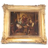 MANNER OF DAVID TENIERS,ÿTAVERN SCENE WITH CARD PLAYERS, unsigned, 19th Century, oil on copper,
