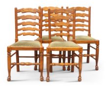 A SET OF FOUR CRYER CRAFT ELM LADDER-BACK DINING CHAIRS,ÿraised on turned forelegs with pad and ball