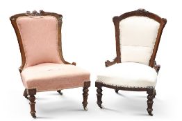 TWO VICTORIAN COUNTRY HOUSE CHAIRS,ÿeach upholstered and raised on turned legs. (2) Height of back