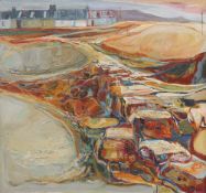 PENNY MCLEAN, COASTAL COTTAGES,ÿsigned lower right, oil on canvas, framed. 70cm by 75cm Note: McLean