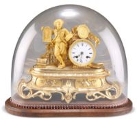 A 19TH CENTURY FRENCH GILT-METAL MANTEL CLOCK, SIGNED HRY MARC, PARIS,ÿthe white enamel dial with