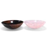 A ROSE QUARTZ BOWL, circular with a flattened top rim and base, the stone polished;ÿtogether with