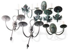 A GROUP OF VARIOUS JIM LAWRENCE WALL LIGHTS, comprising A SET OF THREE SINGLE AND ONE DOUBLE-