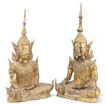 A PAIR OF GILDED METAL BRONZE FIGURES OF BUDDHA, THAI, 19TH CENTURY, in Rattanakosin style,