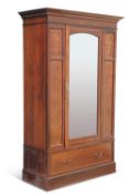 AN EDWARDIAN INLAID MAHOGANY WARDROBE, with mirror door and base drawer. 213.5cm high, 133cm wide,