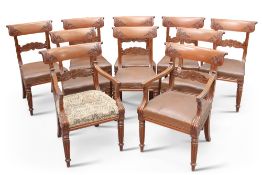 A SET OF TEN WILLIAM IV MAHOGANY DINING CHAIRS, including two carvers, possibly Scottish, with