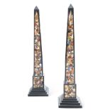 A PAIR OF ASHFORD BLACK MARBLE OBELISKS,ÿof tapering square form, the front inlaid with coloured