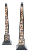 A PAIR OF ASHFORD BLACK MARBLE OBELISKS,ÿof tapering square form, the front inlaid with coloured