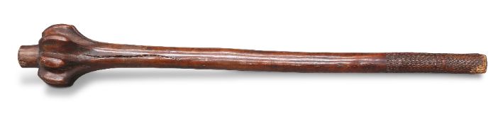 A FIJIAN WAKA WOODEN WAR CLUB,ÿrootstock, the head with seven lobes formed from the bulbous root,