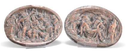 A PAIR OF OVAL ELECTROTYPE CASTINGS, probably by Elkington, each signed 'Justin', one depicting