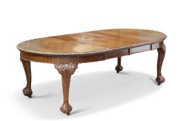 A VICTORIAN MAHOGANY CHIPPENDALE-STYLE WIND-OUT DINING TABLE, with gadrooned edge and ball and