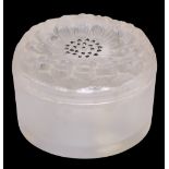 LALIQUE, A 'DAHLIA' CIRCULAR BOX AND COVER, frosted glass with black enamel decoration, etched '