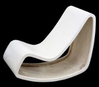 A WHITE FIBREGLASS LOOP ROCKING CHAIR, by aform, Newbury England, in the style of Willy Guhl, the
