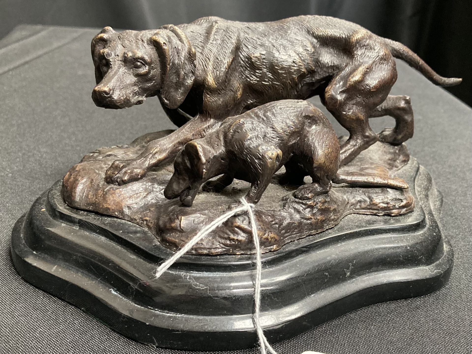 AFTER BARYE, A BRONZE OF HUNTING DOGS