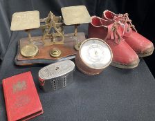 A set of brass Post Office scales with brass weights, etc.
