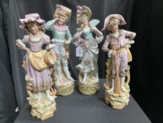 TWO PAIRS OF GERMAN BISQUE PORCELAIN FIGURES