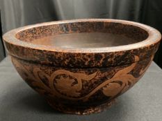 A pokerwork bowl, circa 1900