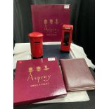 Asprey's leather address book, money box, etc.