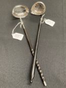 A GEORGE III PROVINCIAL SILVER TODDY LADLE AND ANOTHER LADLE