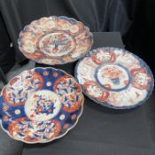 THREE JAPANESE IMARI CHARGERS