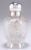 A VICTORIAN SILVER-TOPPED GLASS SCENT BOTTLE
