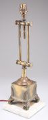 A SMALL ADJUSTABLE BRASS DESK LAMP, 20TH CENTURY