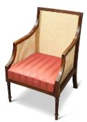 A REGENCY STYLE MAHOGANY AND CANEWORK BERGÈRE, CIRCA 1900