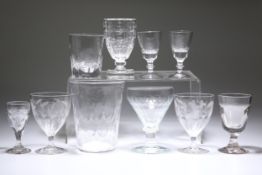 NINE VARIOUS 19TH CENTURY DRINKING GLASSES AND A VASE