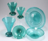 A SMALL SUITE OF EGYPTIAN RECYCLED GREEN MUSKI TABLE GLASS