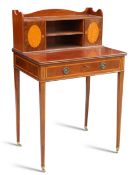 A SHERATON STYLE SATINWOOD AND MAHOGANY BONHEUR-DU-JOUR