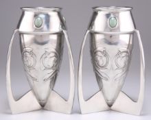 ARCHIBALD KNOX (1864-1933) FOR LIBERTY & CO, A RARE PAIR OF TUDRIC PEWTER BOMB VASES, NO.0226