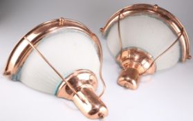 A PAIR OF ART DECO STYLE COPPER AND FROSTED GLASS WALL LIGHTS