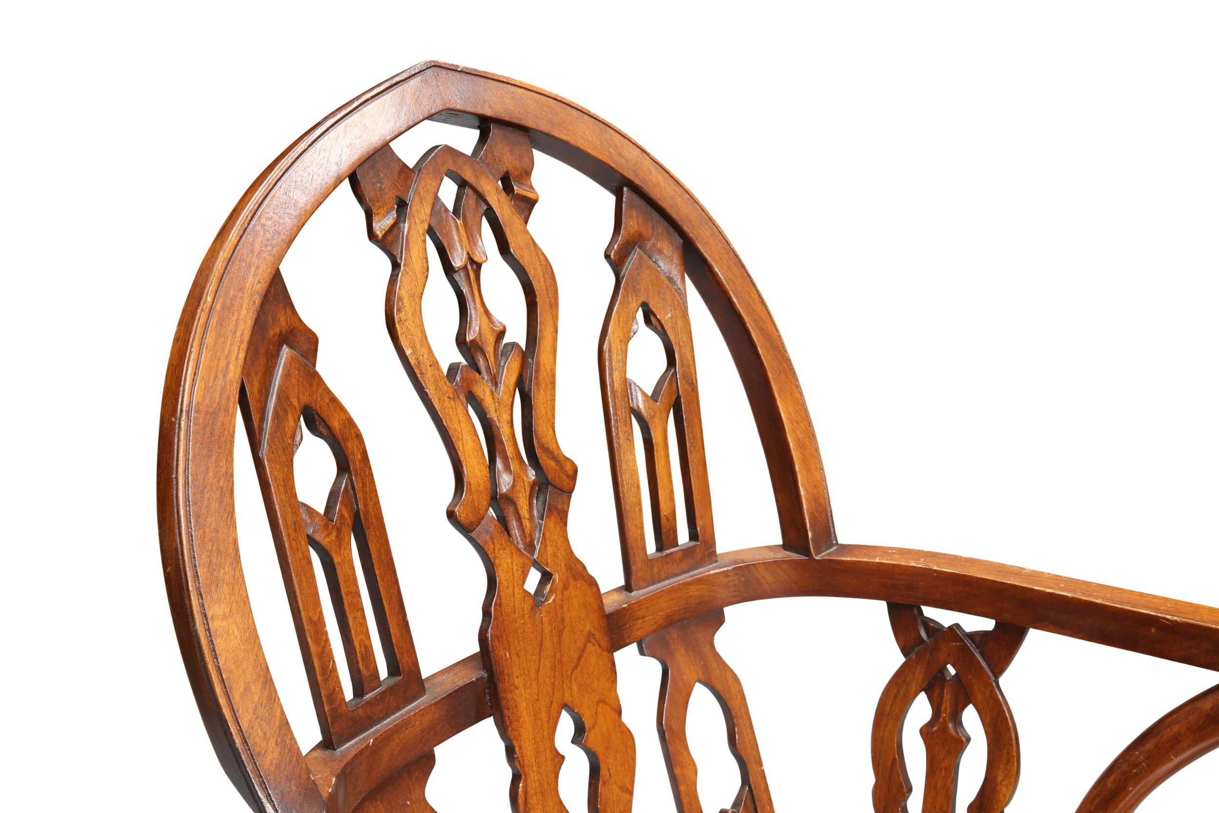 A PAIR OF GOTHIC STYLE STAINED BEECH WINDSOR ARMCHAIRS - Image 2 of 2