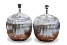 A PAIR OF CONTEMPORARY CHROME EFFECT LAMP BASES