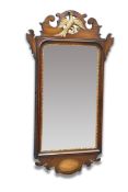 A GEORGIAN STYLE INLAID MAHOGANY FRETWORK MIRROR