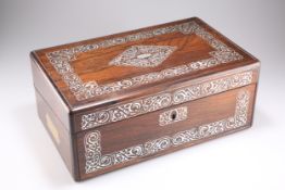 A MID-VICTORIAN MOTHER-OF-PEARL INLAID ROSEWOOD WRITING BOX