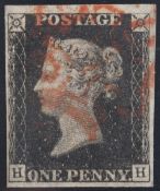 1d Black plate 9 Lettered HH 4 margin with red MX