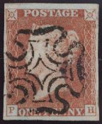 1d Red-Brown plate 8 Lettered FH re-entry 4 margin fine black MX