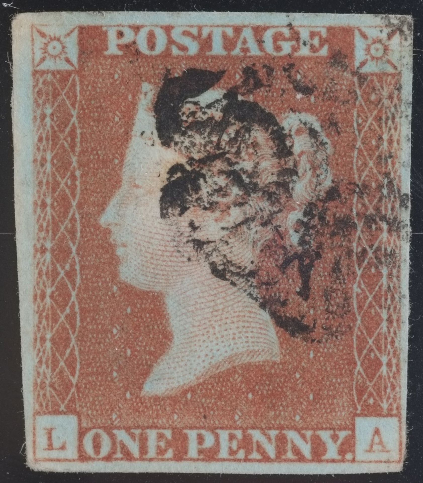1d Red-Brown plate 5 Lettered LA (First State) 4 margin black MX
