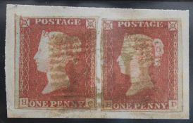 1d Red-Brown Pair on piece 339 WICK CANCEL