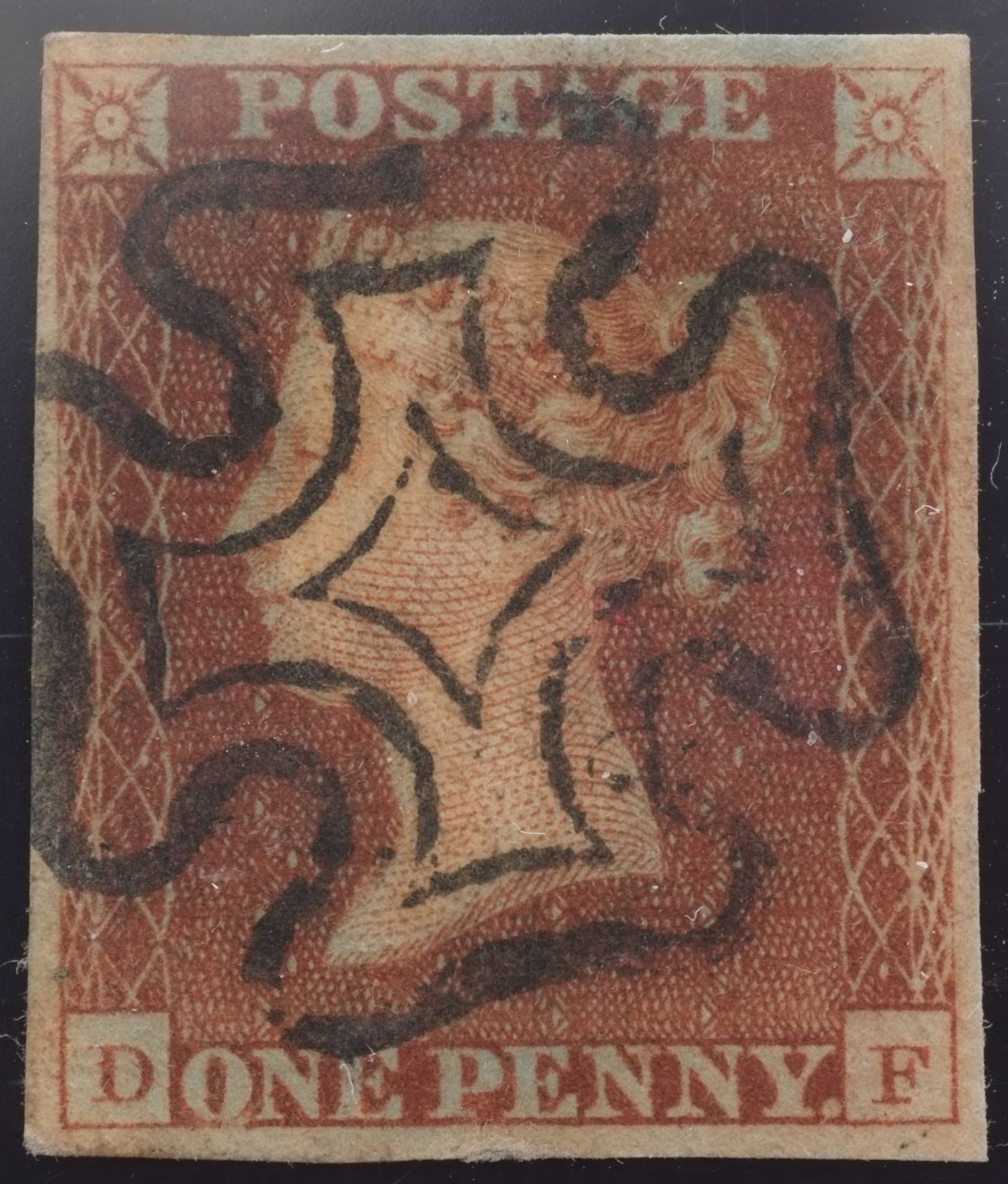 1d Red-Brown plate 8 Lettered DF 4 margin fine black MX