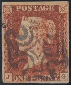1d Red-Brown plate 8 Lettered JG (First State never repaired) 4 margin black MX