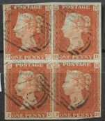 1d Red-Brown used block of 4 lettered OC,OD,PC,PD  Stated to be plate 54