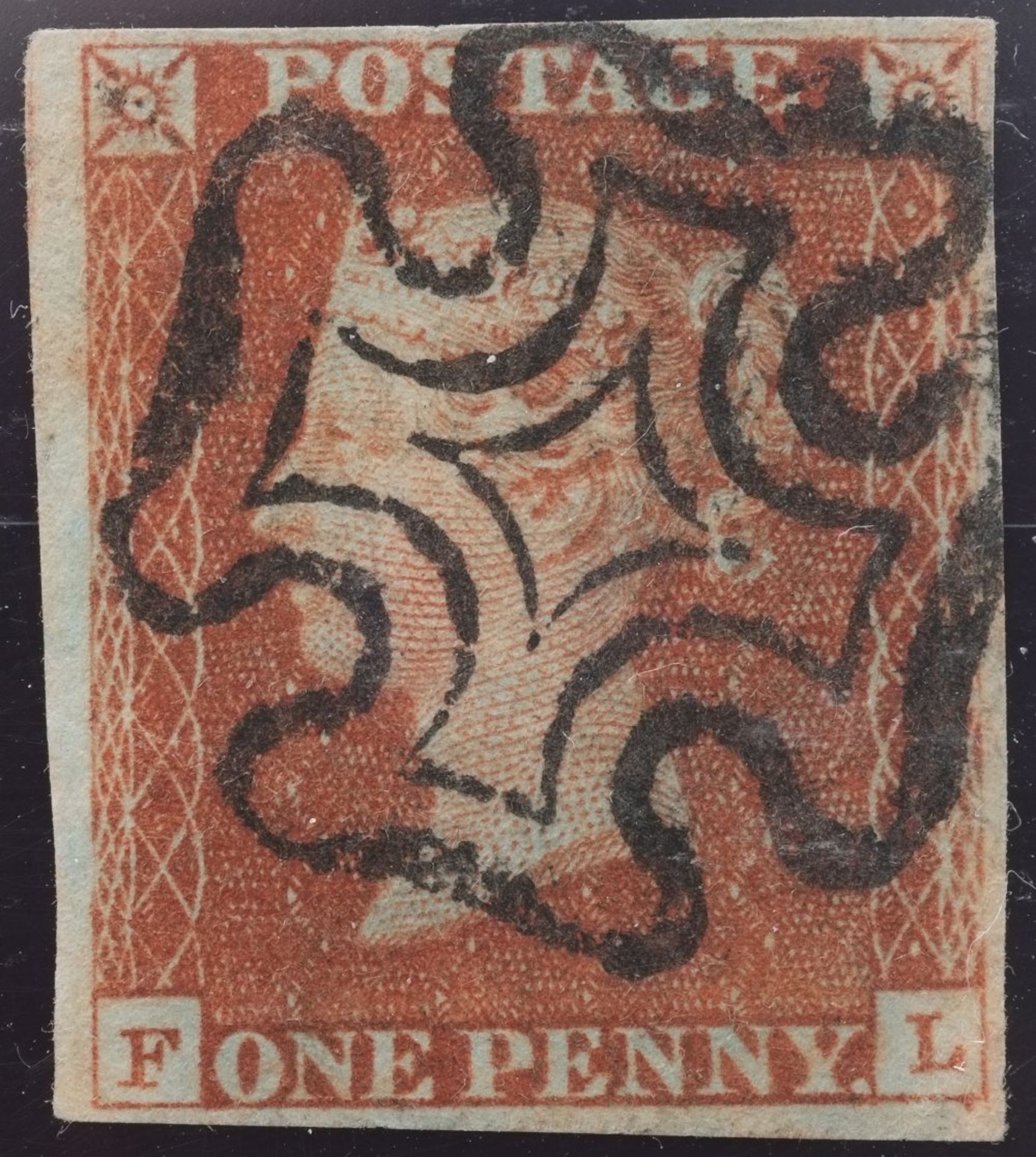 1d Red-Brown Plate 11 Lettered FL 4 Margin with fine Black MX